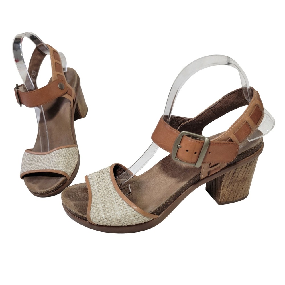 Dansko Debby Raffia Leather Tan Brown Block Heel Sandal Womens 41 10.5 Comfort